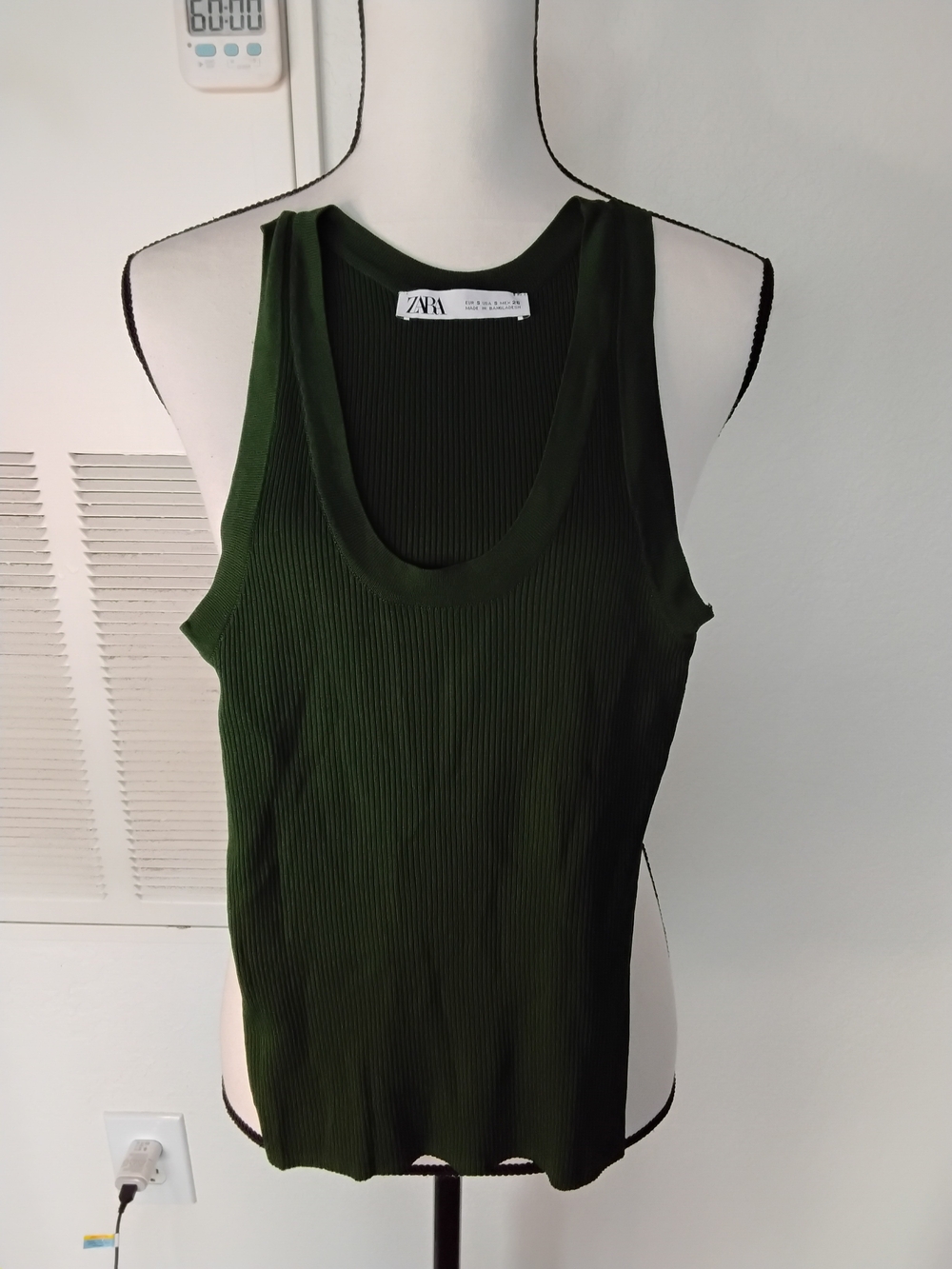 Zara Olive Green Ribbed Scoop Neck Tank